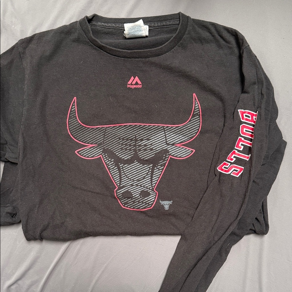 Majestic Black Bulls Graphic Long Sleeve Tee